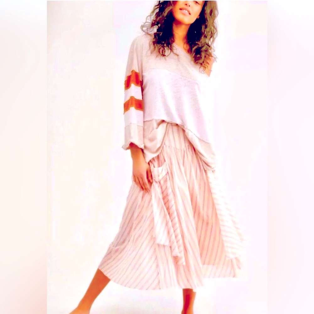 Free People Elisa Striped Midi Skirt